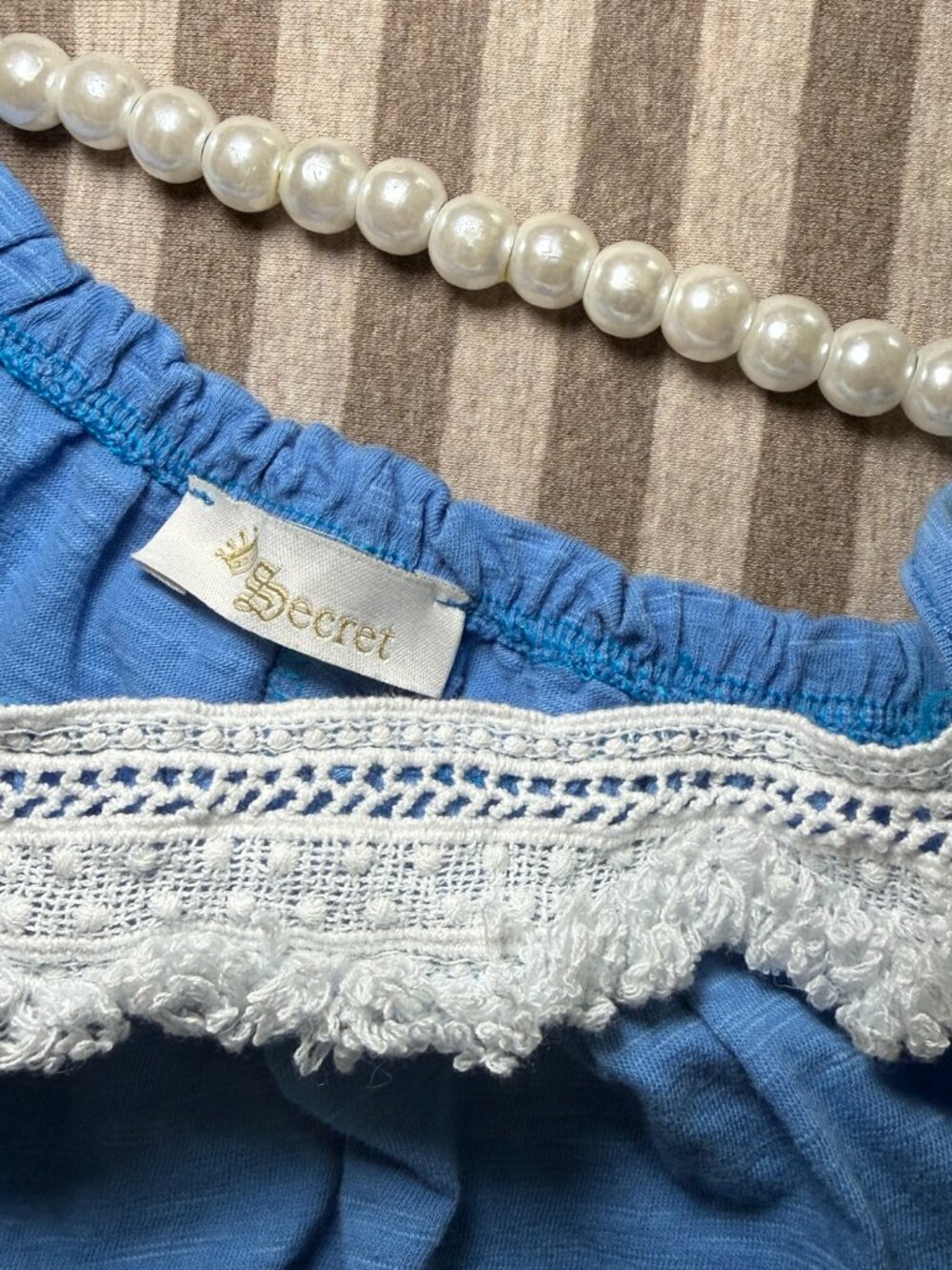 Blue Boho Maxi Dress Crochet Trim Tiered Cotton Sundress - Picture 7 of 8